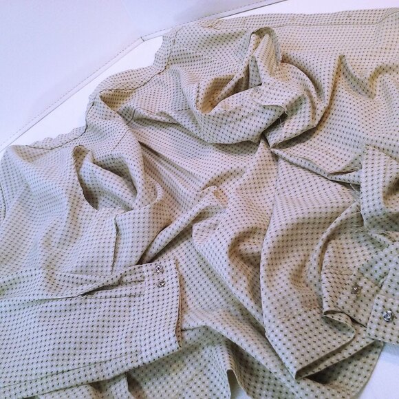 Vintage Quality Handmade Silk Blouse Lady(M-10) Hidden ButtonsUp Snaps Dots Tan - Picture 7 of 11